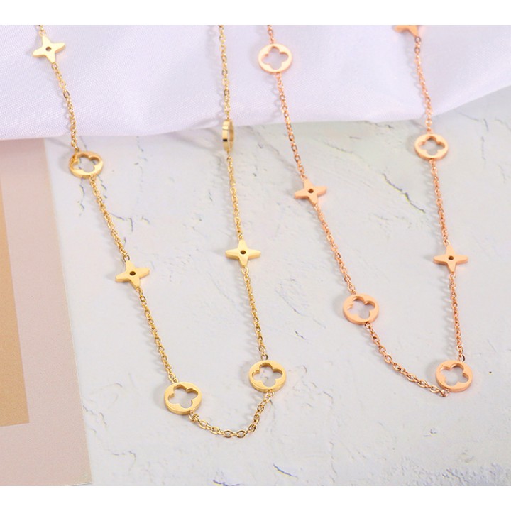 Dây chuyền nữ titan chuỗi hoa L V rớt cách điệu siêu đẹp, bền màu, chuẩn thời trang