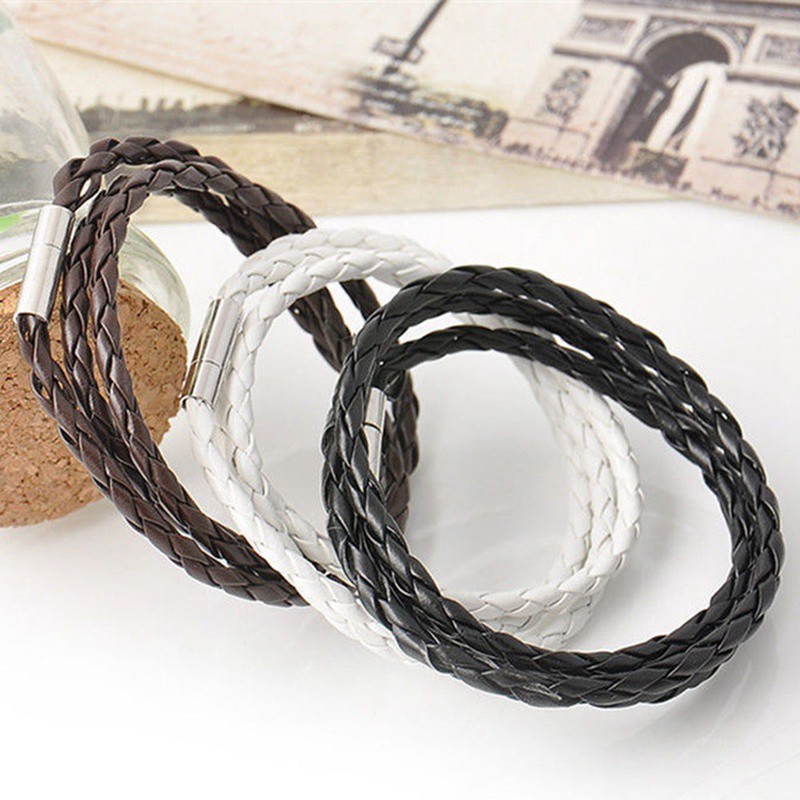 Vòng tay bện dây da nhiều lớp phong cách Hàn Quốc thời trang cho nam / nữ