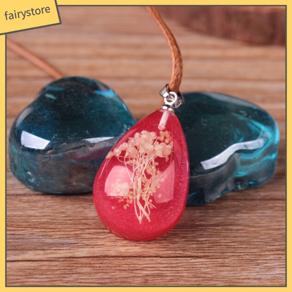 Vòng cổ mặt hình giọt nước phối hoa khô phát sáng trong tối cho nữ