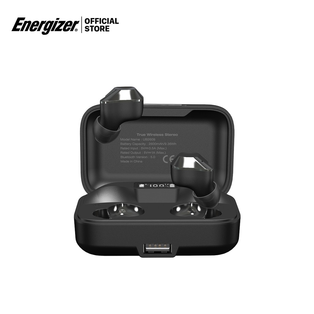 Tai nghe True Wireless Energizer UB2609,Bluetooth V5.0, tích hợp sạc dự phòng 2600mAh, kháng nước IPX4 - Hàng Chính Hãng