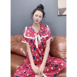 bộ lụa satin tiểu thư viền bèo