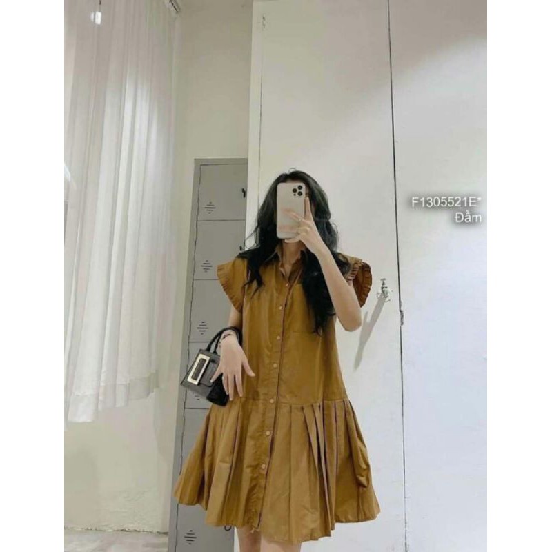 Đầm sơ mi dáng suông tà phối xếp ly tay liền!
