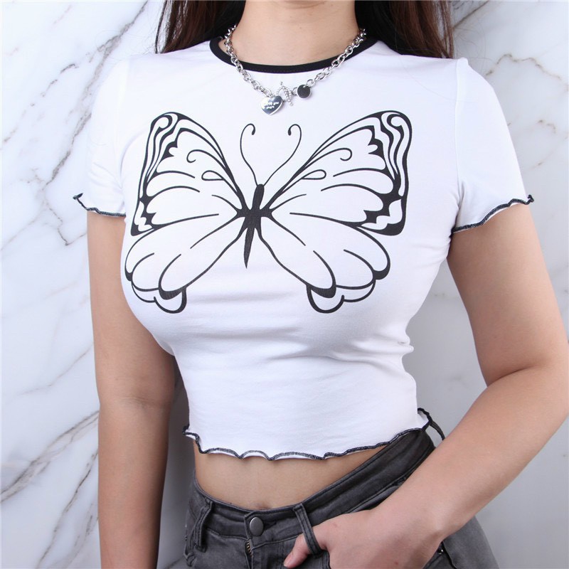 áo kiểu viền cổ in bươm bướm xinh xắn nét mãnh dễ thương hình thật xinh