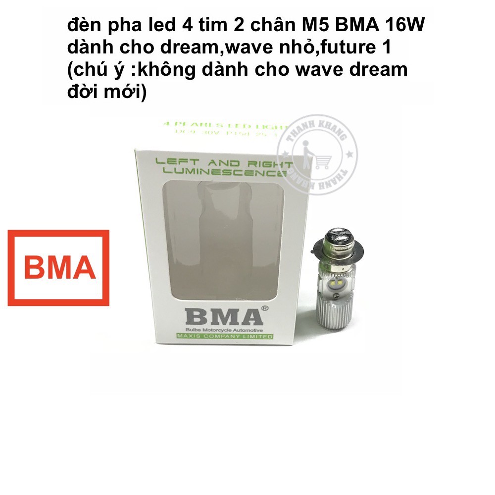 Đèn pha led BMA M5 4 tim 16 W, tặng bao tay kiểu exciter 135 gắn mọi loại xe thanh khang 001000095 006001077