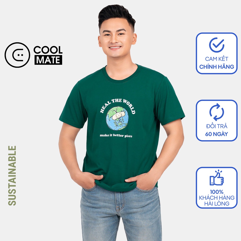 Áo thun in Heal The World Clean Vietnam co giãn 4 chiều - màu Xanh Forest - thương hiệu Coolmate