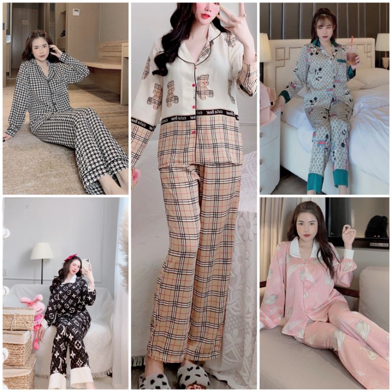 Bộ pijama, Đồ bộ mặc nhà dài tay lụa mềm mịn, thoáng mát họa tiết thời trang sang chảnh [HÀNG ĐẸP CHUẨN]