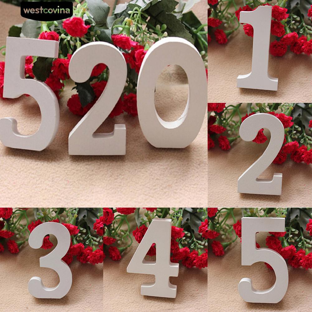 Phụ Kiện Chữ Số Bằng Gỗ Từ 0-9 Màu Trắng Cho Trang Trí