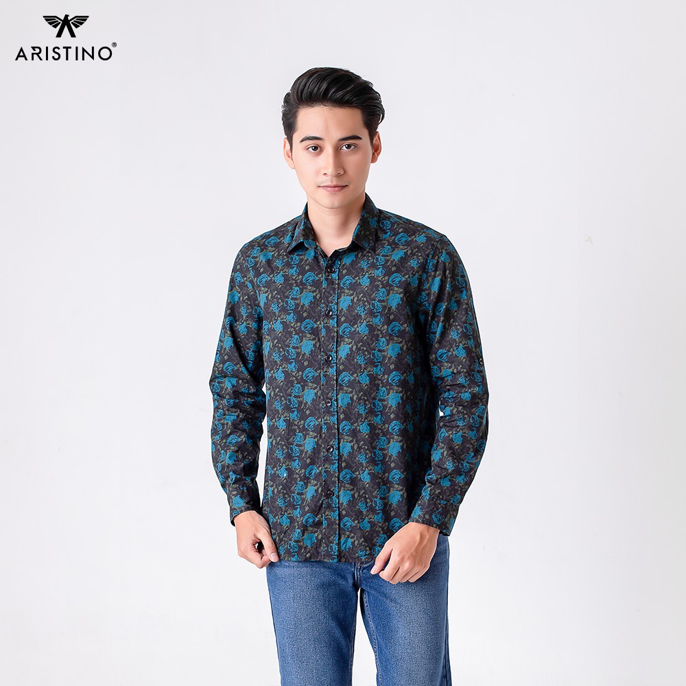 Áo sơ mi nam ARISTINO hoạ tiết hoa hồng trẻ trung, thời thượng, chất cotton thấm hút, thoáng mát - ALSM2609