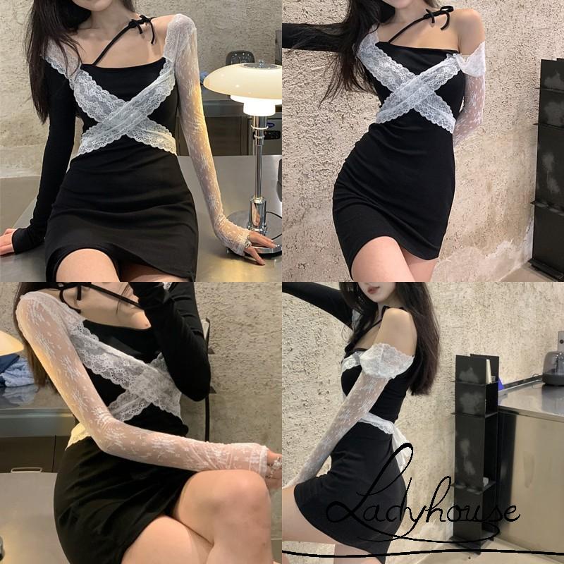 Đầm mini ôm dáng tay dài phối ren gợi cảm cho nữ