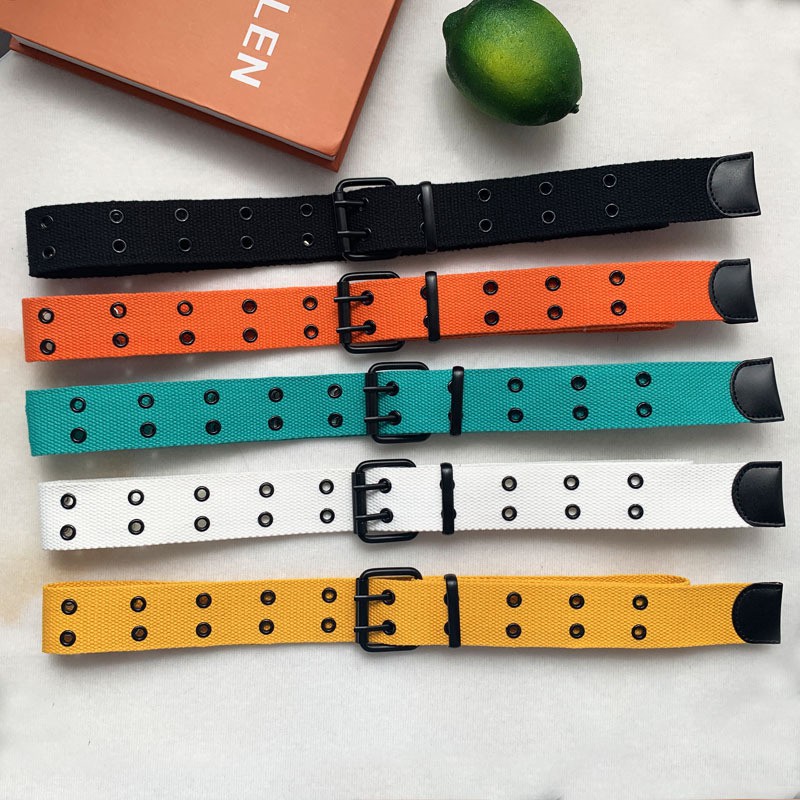 Hbvn belle Thắt Lưng Canvas Phối Hai Hàng Lỗ Phong Cách Punk Harajuku Mới Cho Nam Và Nữ Jea