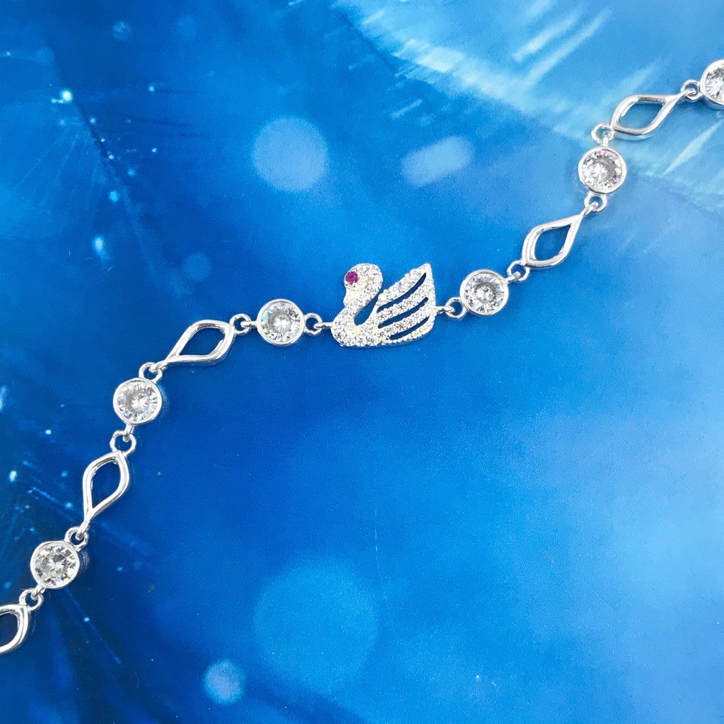 Lắc Tay Nữ Bạc 925 Thiên Nga Trắng Đính Đá Cao Cấp BẠC HIỂU MINH LTU547