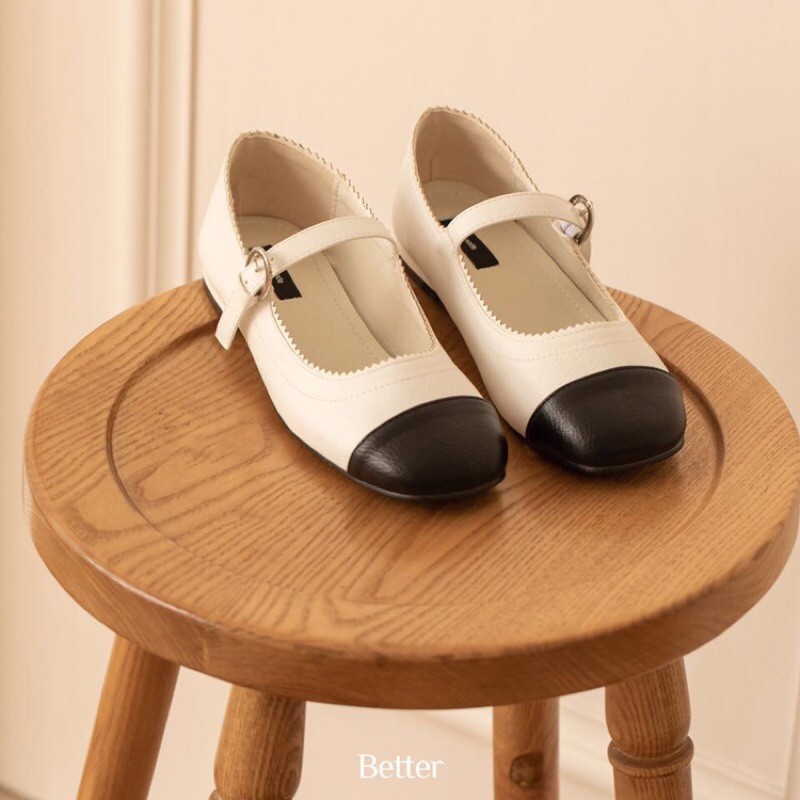 Bệt mary jean kiểu hàn mũi tròn ngang, pha màu, da mềm Better shoes - 280321003