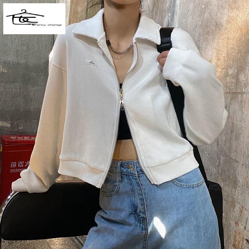 Hàng Có Sẵn Bán Chạy~Áo Khoác Có Dây Kéo Dáng Ngắn Dễ Phối Đồ Thời Trang Xuân Thu Phong Cách Mới Dành Cho Bạn Nữ 2022