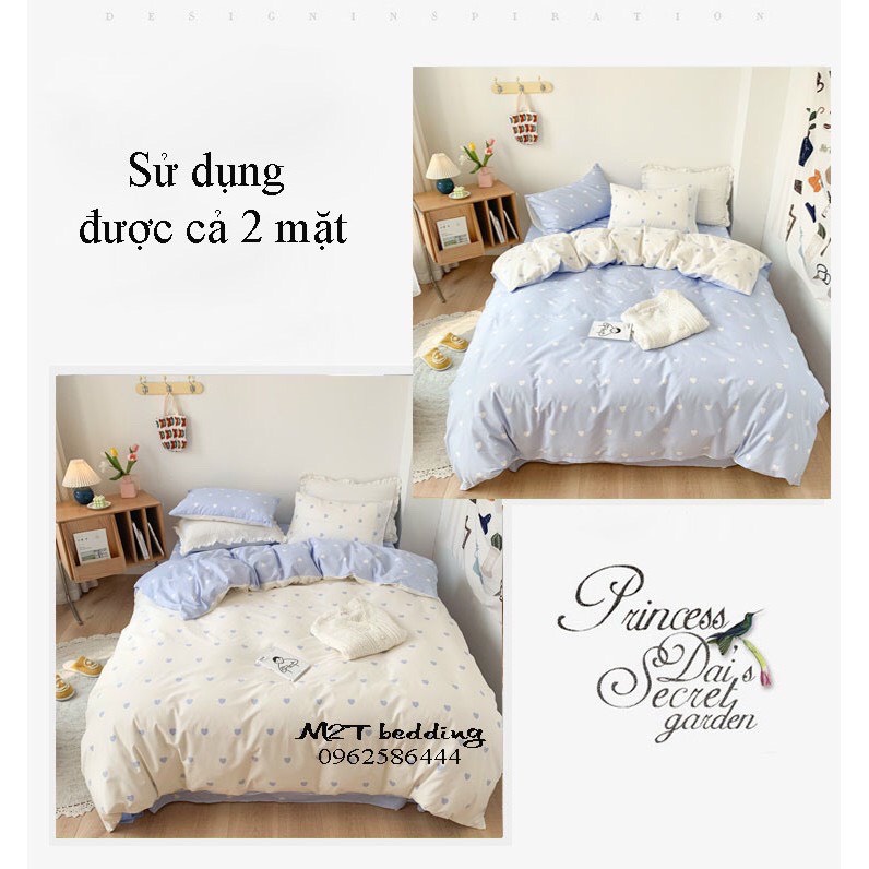 Bộ chăn ga gối Cotton Poly Decor Bedding phong cách Hàn Quốc Drap giường cotton  họa tiết trái tim
