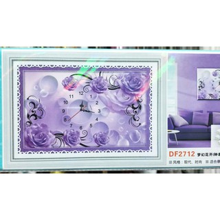 Tranh Đính Đá ABC 3D Đồng Hồ Hoa Hồng Ngát Hương DF2712 (KHÁCH TỰ ĐÍNH) KT:80X53CM