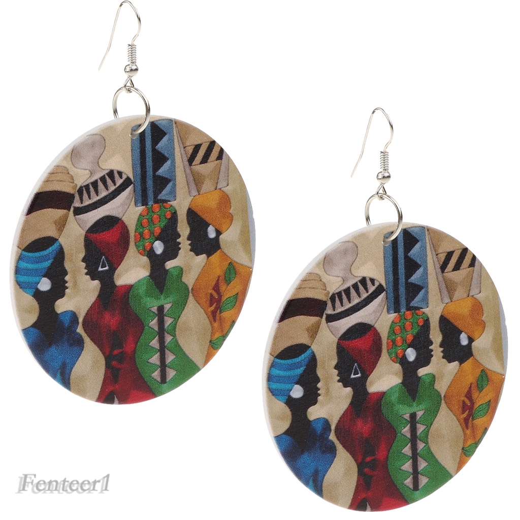 Ethnic Wooden Prints African Girl Jewelry Street Style Earrings for Lady E