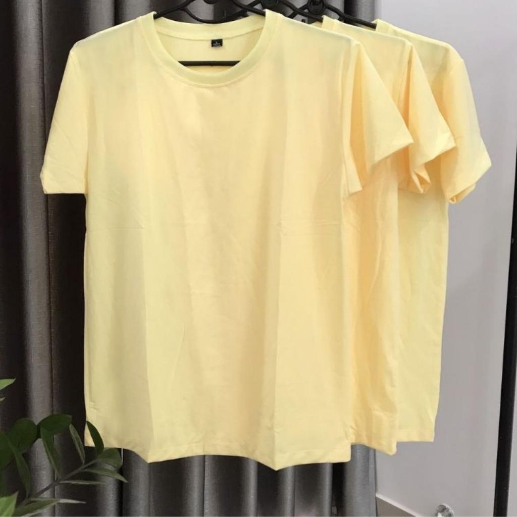 Áo thun trơn nam, nữ cổ tròn, chất Cotton mềm mịn- màu vàng chanh