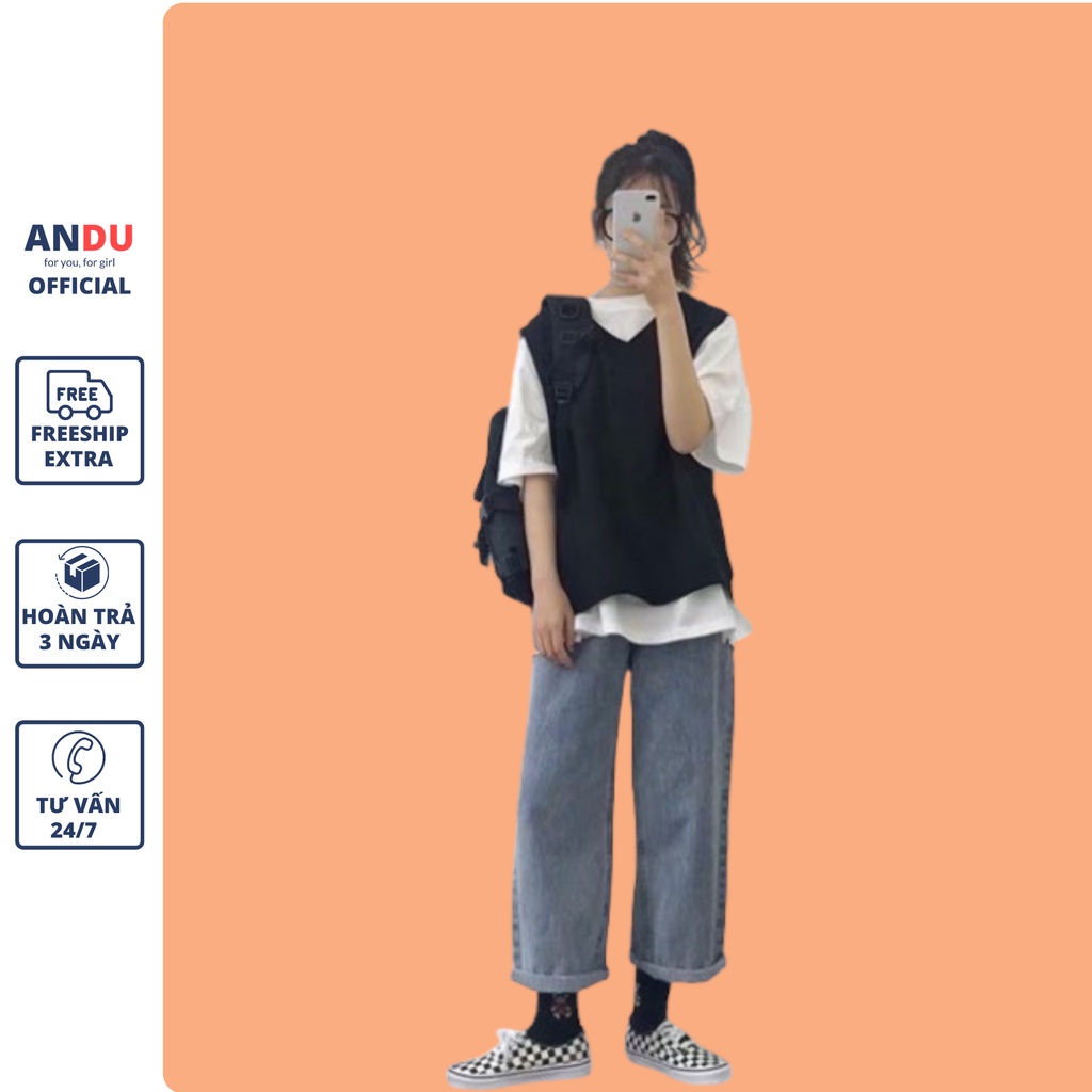 Áo Gile trơn nữ form rộng phong cách hàn quốc, áo ghi lê basic unisex cổ chữ V | BigBuy360 - bigbuy360.vn