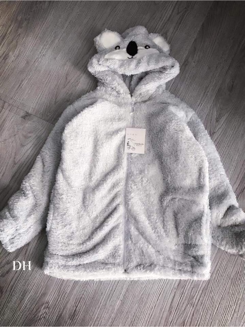 Áo khoác mũ lông gấu xám 2 lớp