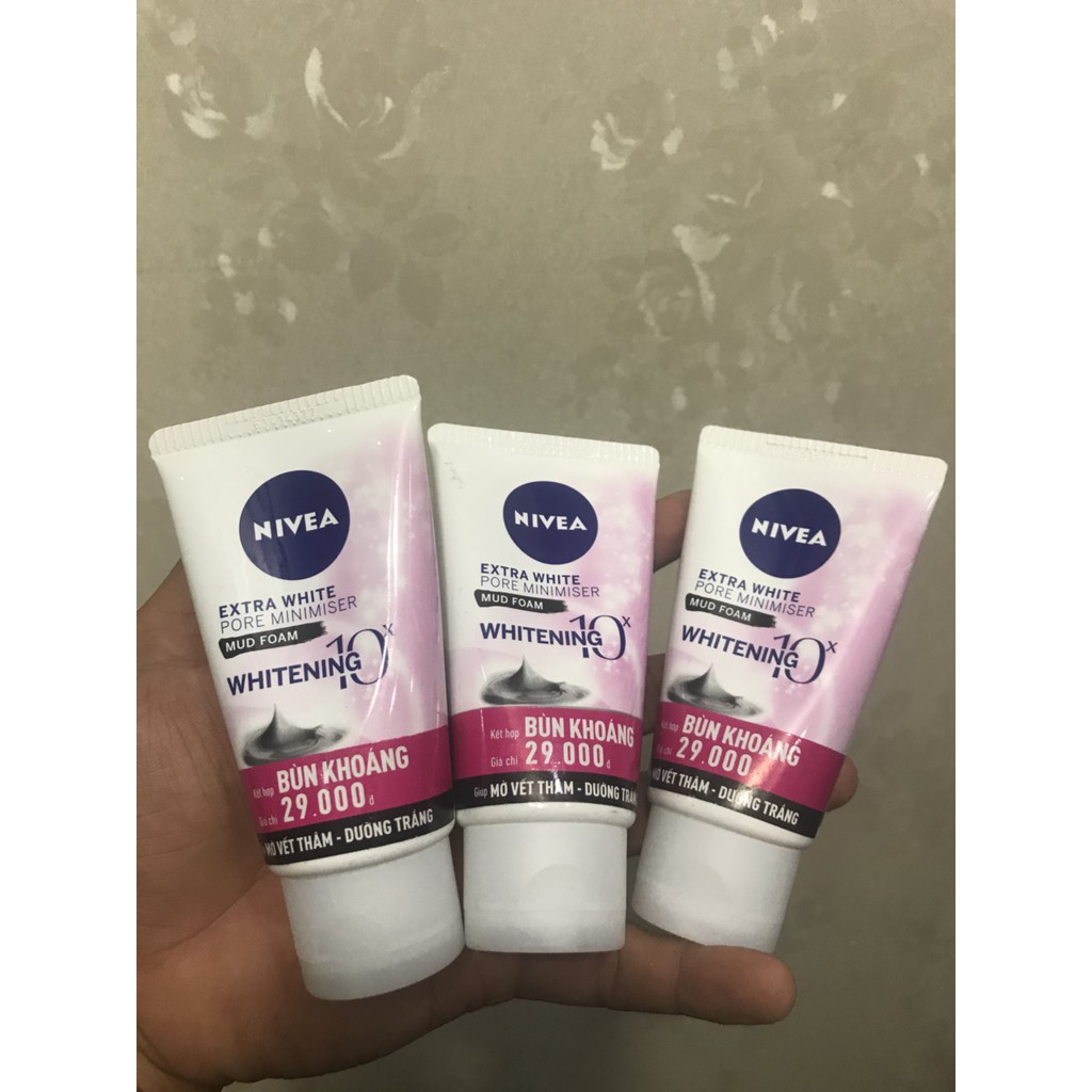 Combo 3 Sữa rửa mặt Nivea Bùn khoáng Dưỡng trắng Mờ vết thâm 50g/Tuýp (hàng mẫu)