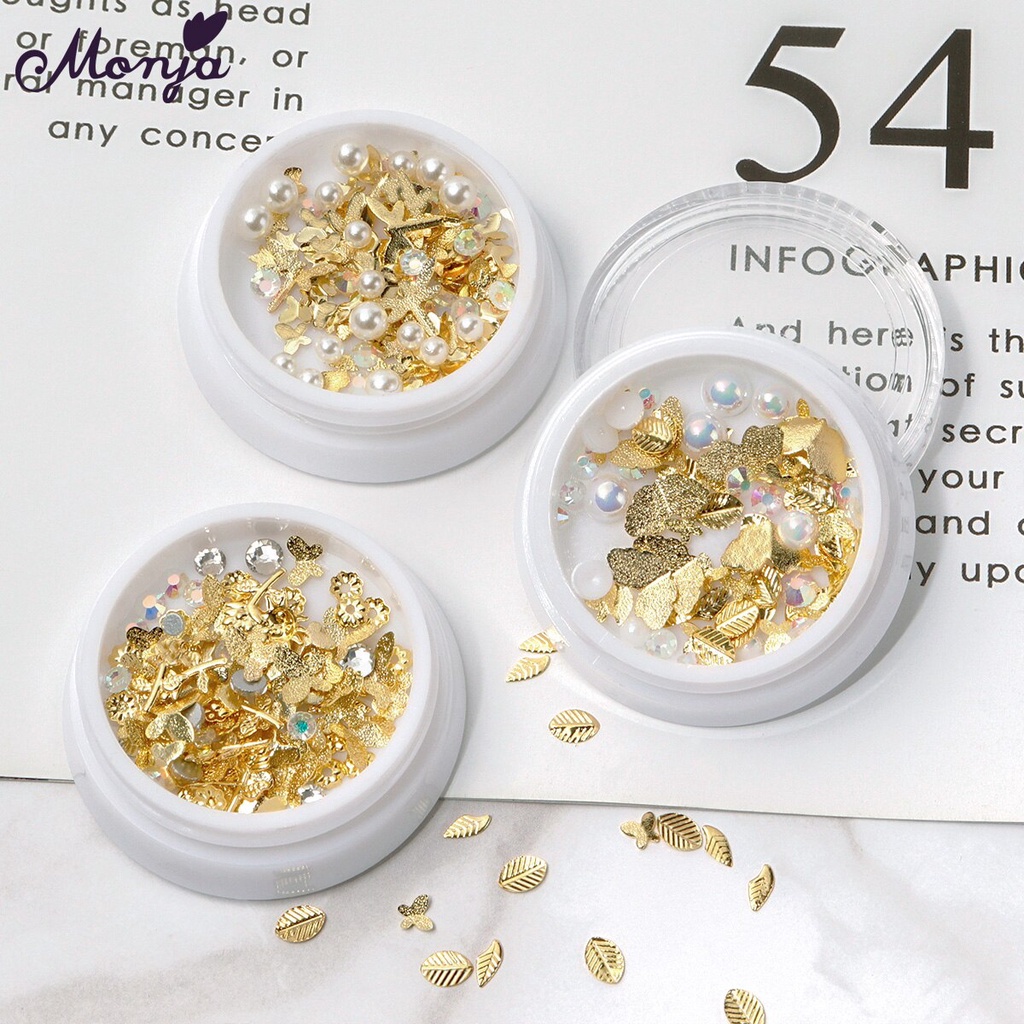 [Hàng mới về] Phụ kiện hạt sequin 3D Monja trang trí móng hình bướm hoa lá chuồn chuồn ngọc trai kim cương giả kiểu