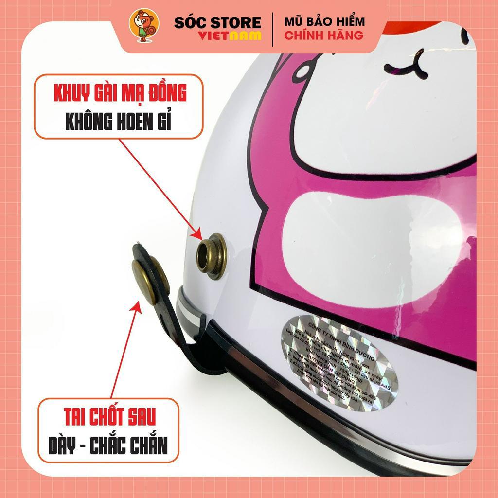 Mũ bảo hiểm nửa đầu in hình GẤU DÂU kính phi công, kính uv chính hãng SOCSTORE Vietnam