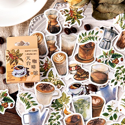 Combo sticker coffee rẻ đẹp hình cà phê màu vintage siêu xinh sticker dán trang trí planner sổ tay Stickerbosuashop