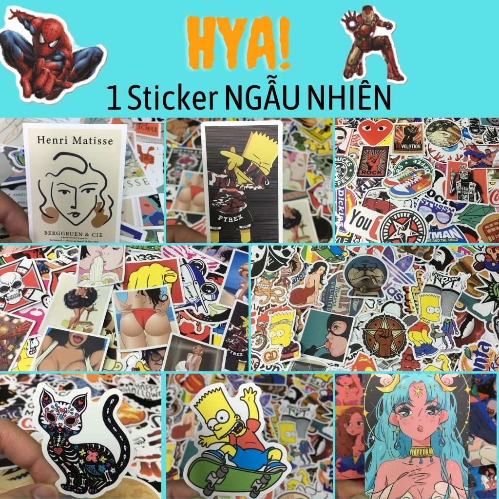 Hình dán sticker cute dễ thương vintage HYA 1 hình NGẪU NHIÊN chống nước trang trí mũ bảo hiểm, xe máy, laptop, vali