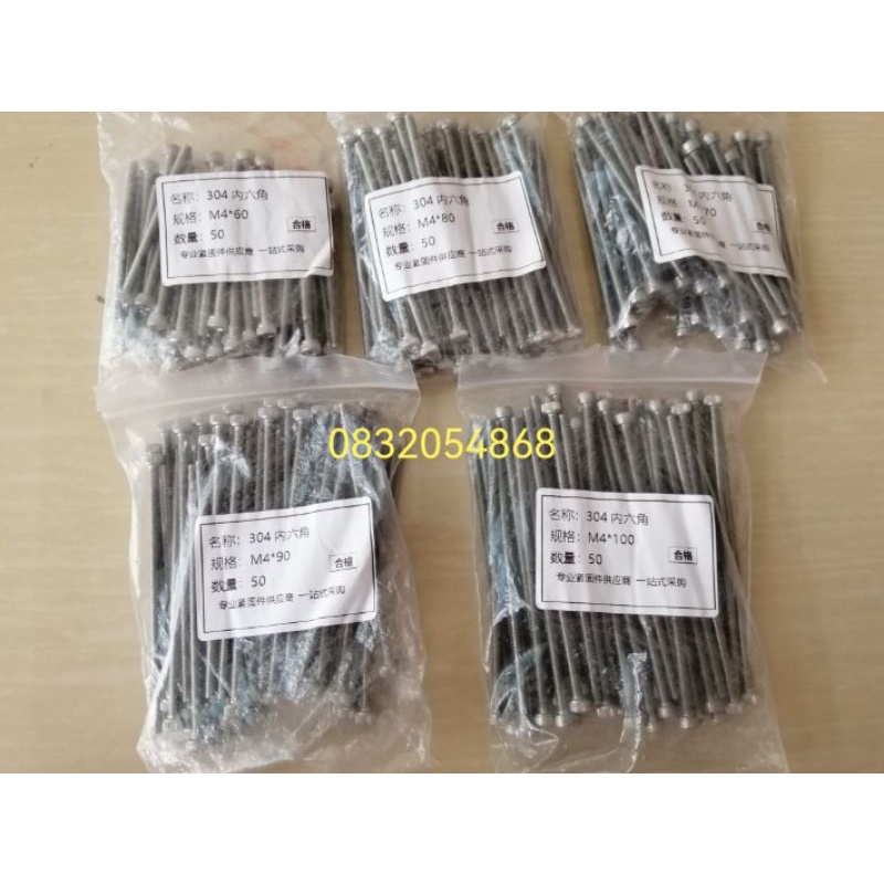 Bulong inox 304 M4x60 M4x70 M4x80 M4x90 M4x100