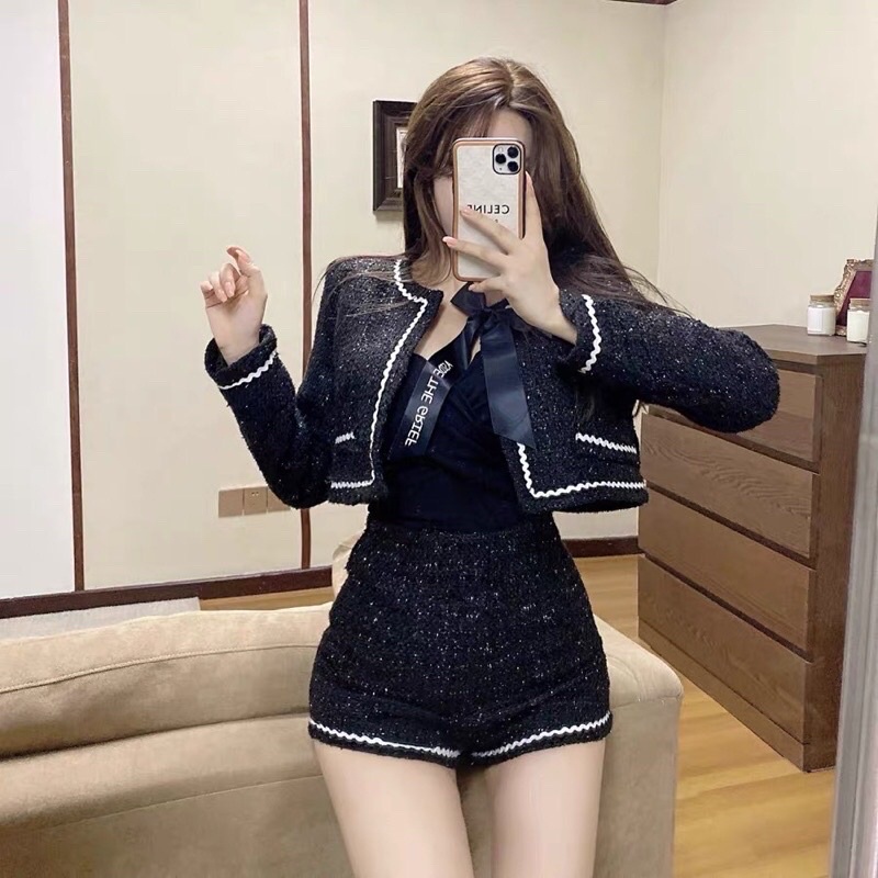 |KIREM SET| Set dạ tweed đen quần sang chảnh JENNIE BLACPINK TLÉA