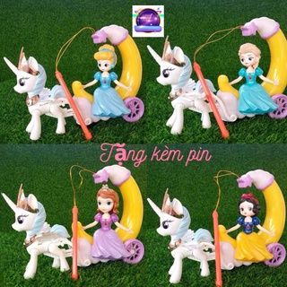 Đồ chơi lồng đèn trung thu cho bé gái ngựa pony kéo xe chở công chúa elsa