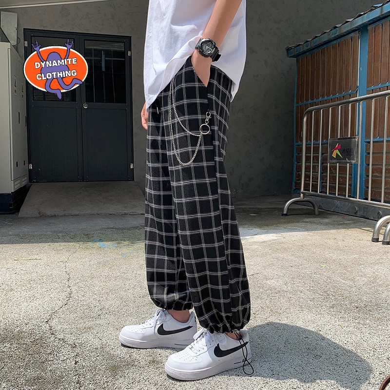 Quần Dài Dây Rút Kẻ Sọc Caro Dáng Rộng Thời Trang Mùa Hè Phong Cách Nhật Bản Cho Nam Size M-3Xl