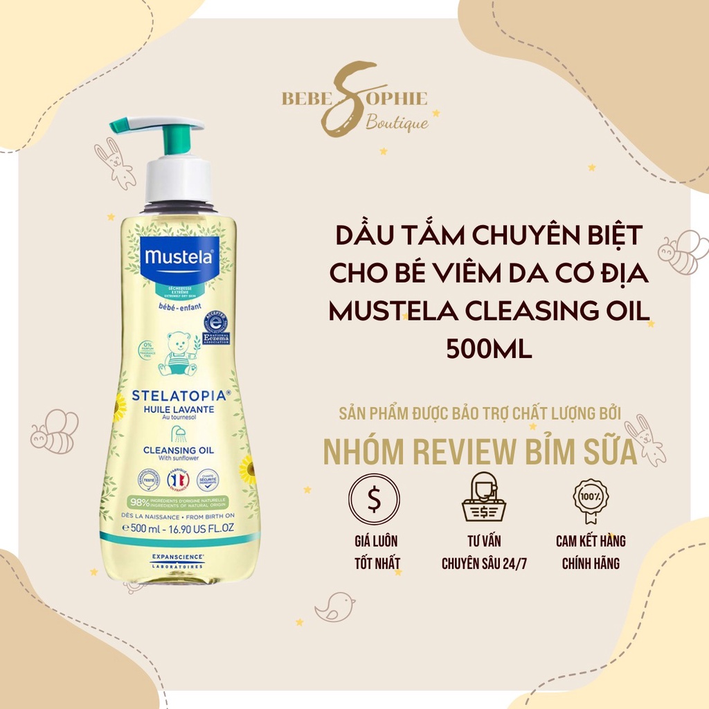 Dầu tắm dành cho da chàm, viêm da cơ địa Mustela Stelatopia 500ml