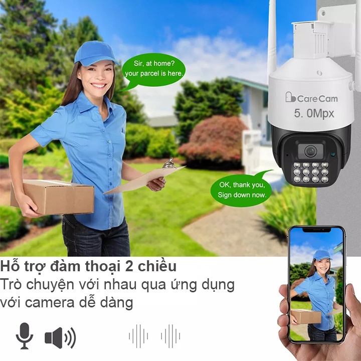 Camera WIFI Carecam Ptz Ngoài trời 5.0Mpx, 3.0MP | YOOSEE 3.0MP [1296P] &amp; Thẻ nhớ  128GB 64GB 32GB