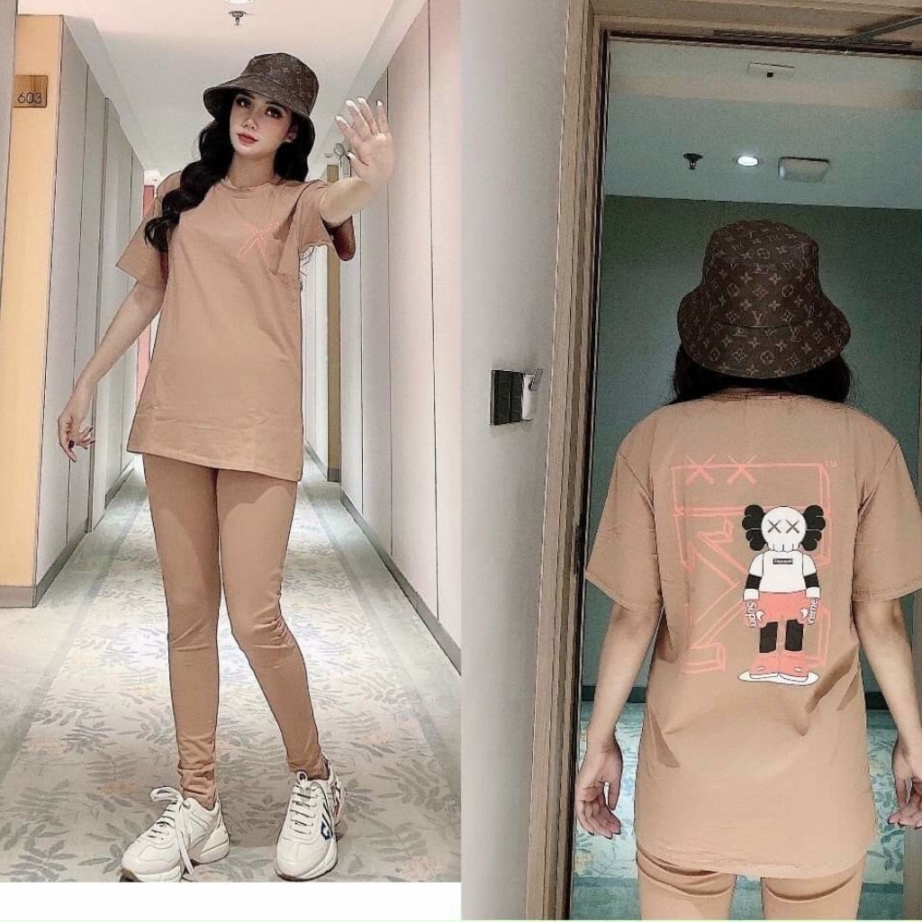 Đồ bộ nữ thể thao chất cotton 100% co dãn đanh mịn Hoạt Hình HL002 tay ngắn quần dài | BigBuy360 - bigbuy360.vn