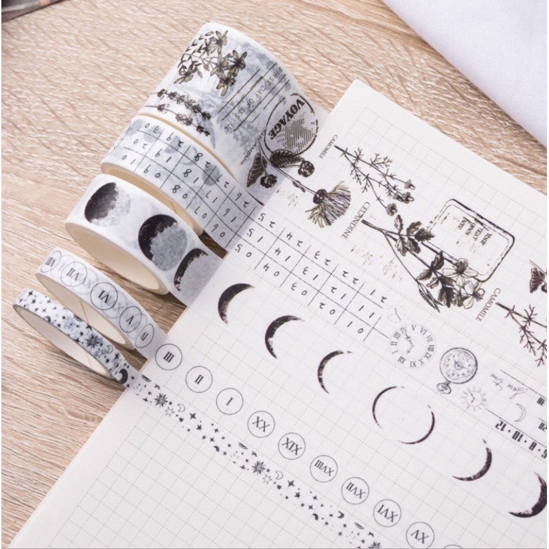 Cuộn băng keo Washi hình dán cute trang trí album, sổ, đồ dùng học tập dễ thương, giá rẻ cho học sinh