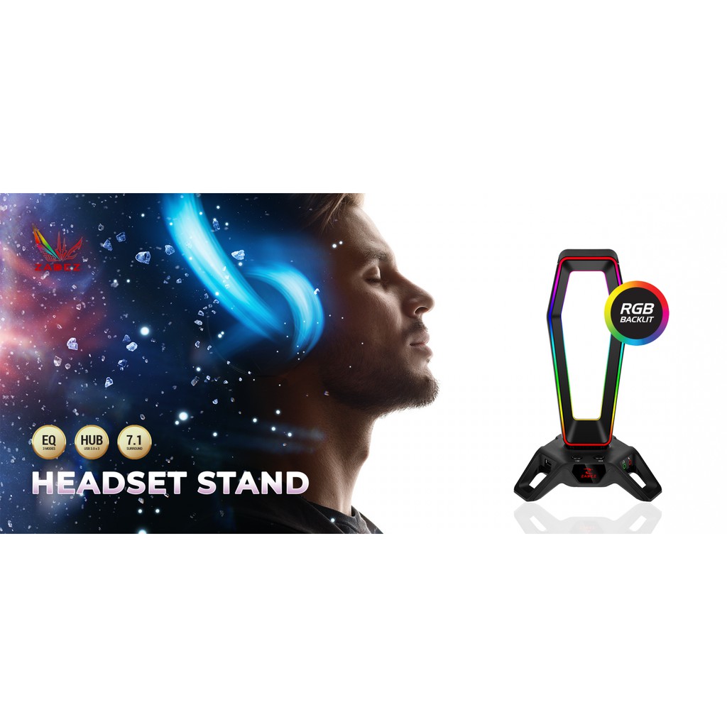 Giá treo Tai Nghe Gaming kiêm Hub USB 3.0 ZADEZ RGB ZEKE ZHS-702G + Soundcard 7.1 Surround Jack 3.5mm | Hàng Chính Hãng