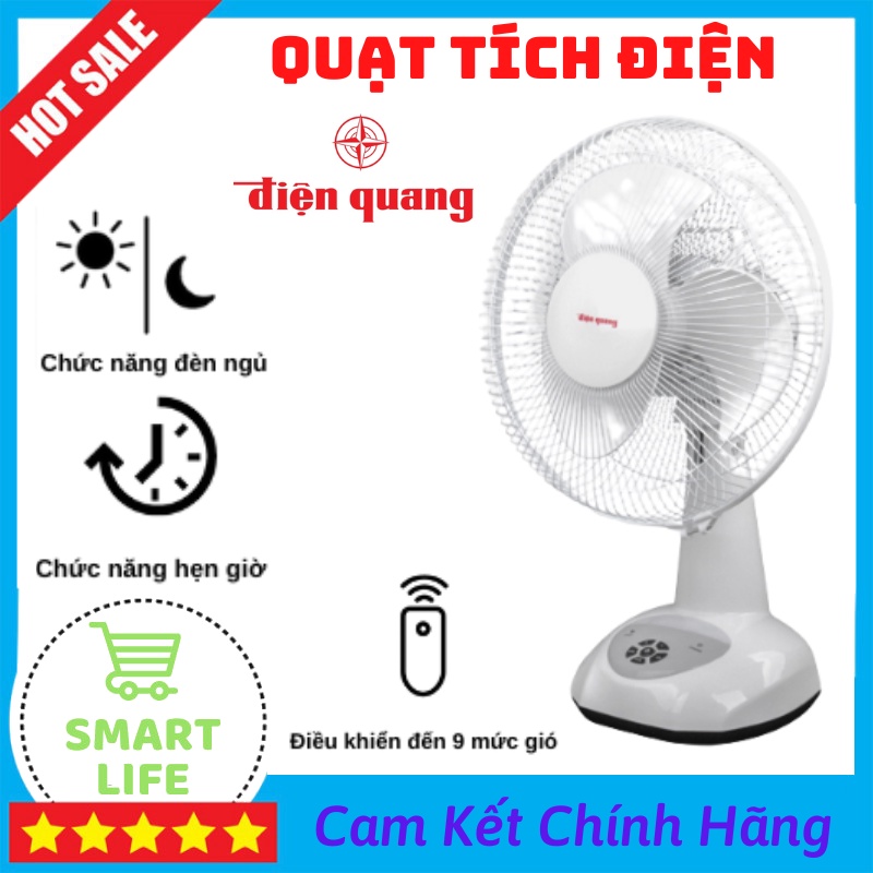 Quạt Sạc Điện Quang ĐQ RF01 W Quạt Tích Điện 20W Tích Hợp Đèn Ngủ Chức Năng Hẹn Giờ Kèm 9 Tốc Độ Gió