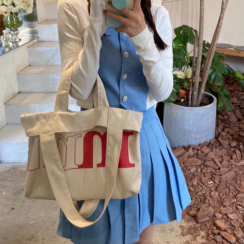 Túi xách vải bạt in chữ thời trang xuân hạ Hàn Quốc nhiều màu cho nữ