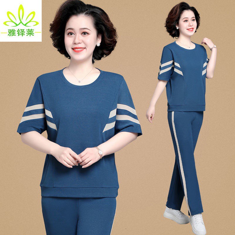 Set đồ thể thao hai mảnh phong cách mùa hè thời trang cho phụ nữ trung niên