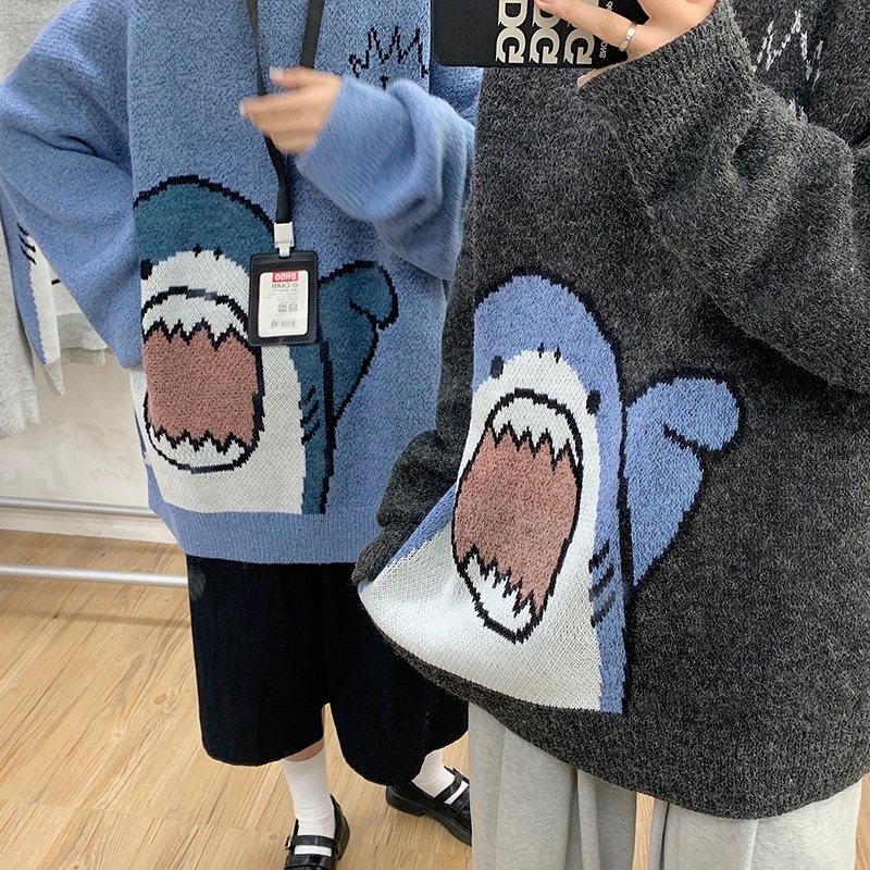 Áo Sweater cổ tròn dáng rộng in hoạt hình kiểu Hồng Kông cá tính cho nam | BigBuy360 - bigbuy360.vn