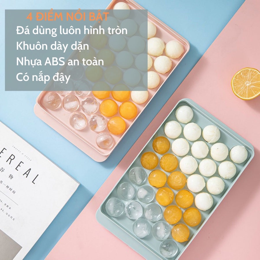 Khay đá bi tròn tủ lạnh 33 viên có nắp đậy Thế Giới Khăn