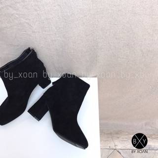 Boots Mũi Vuông Da Lộn Gót Trụ