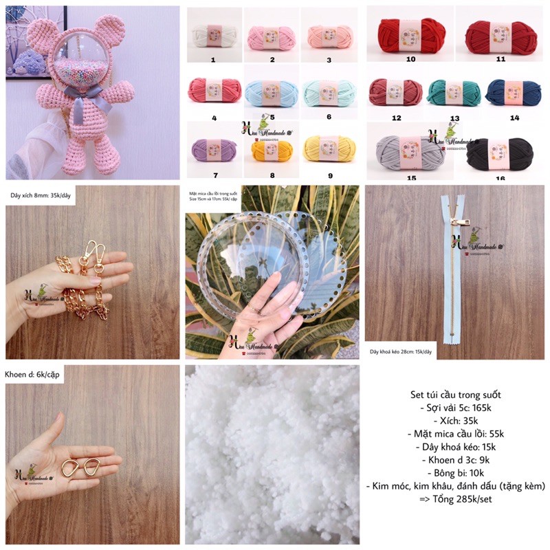(CÓ VIDEO HƯỚNG DẪN) Set túi gấu trong suốt (KHÁCH NHẮN TIN MÀU CHỌN)