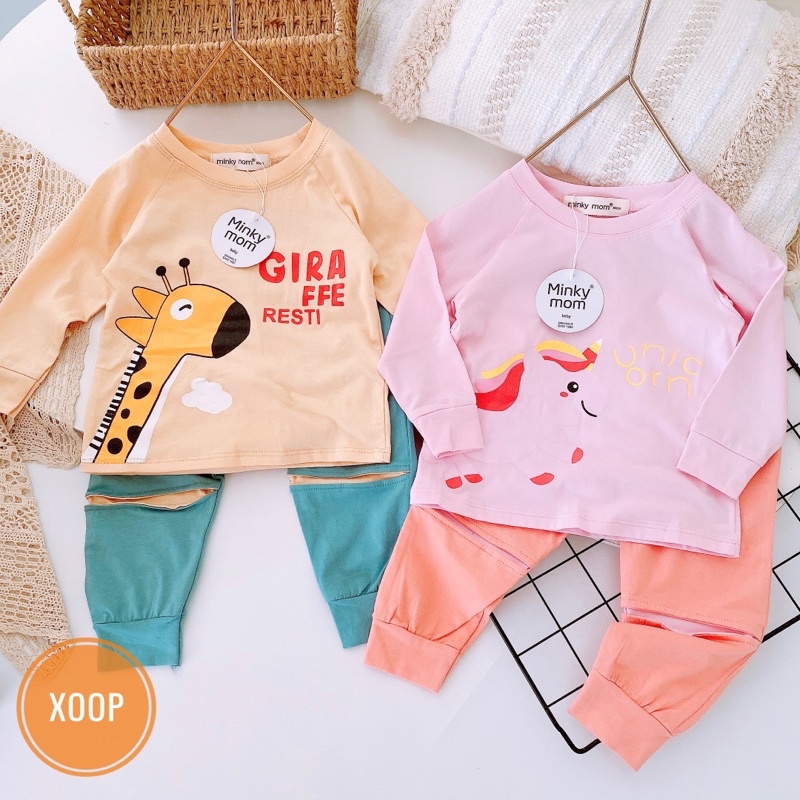 BỘ DÀI TAY MINKY MOM 100% COTTON NÉ QUẦN IN HOẠ TIẾT HƯƠU VÀNG