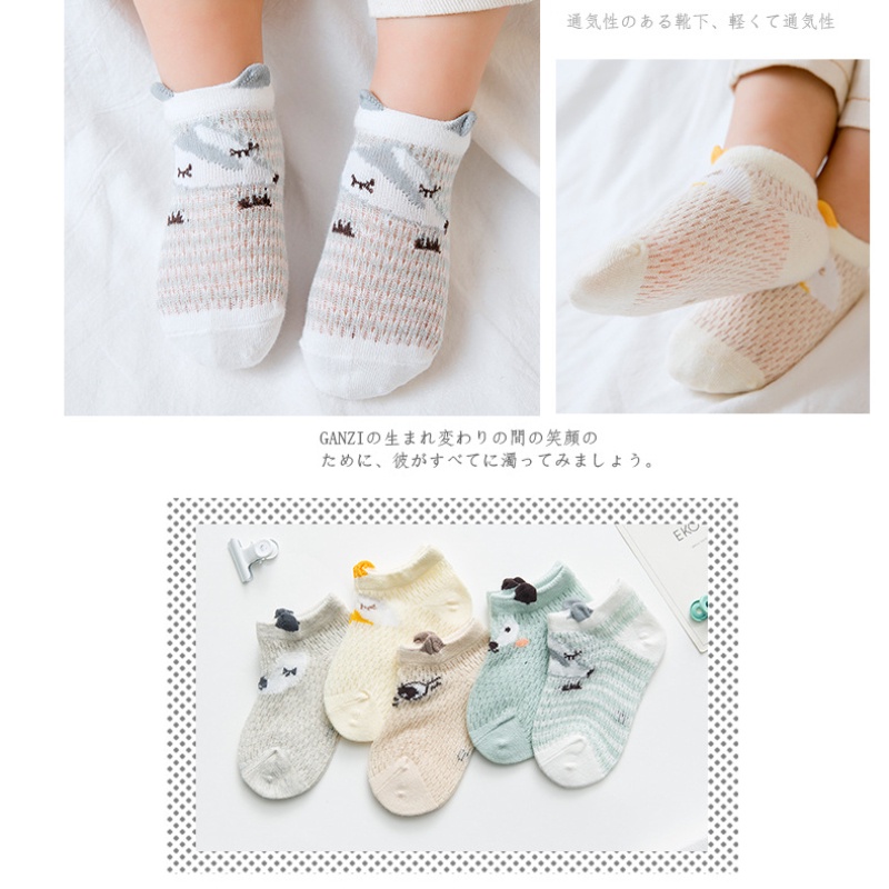 Bộ 5 Đôi Vớ Lưới cotton Mỏng Thoáng Khí In Họa Tiết Hoạt Hình Dễ Thương Cho Bé