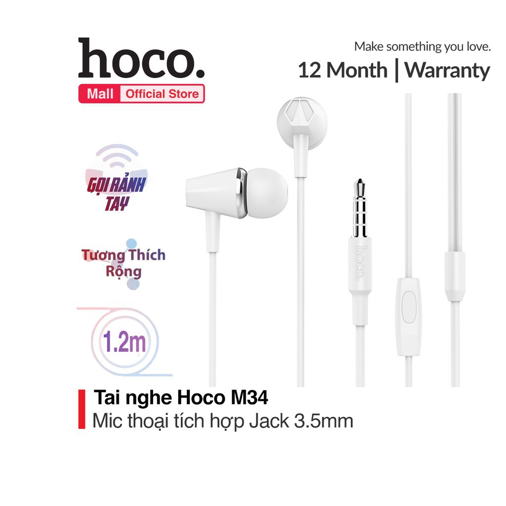 Tai Nghe Nhét Tai Hoco M34 Nhét Tai in ear Chơi Game Chống Ồn Super Bass tương thích các dòng điện thoại jack 3