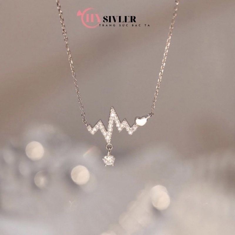 Dây chuyền bạc ta nhịp tim nạm đá loại 1 mặt dày dặn vòng cổ nữ bạc thật giá rẻ