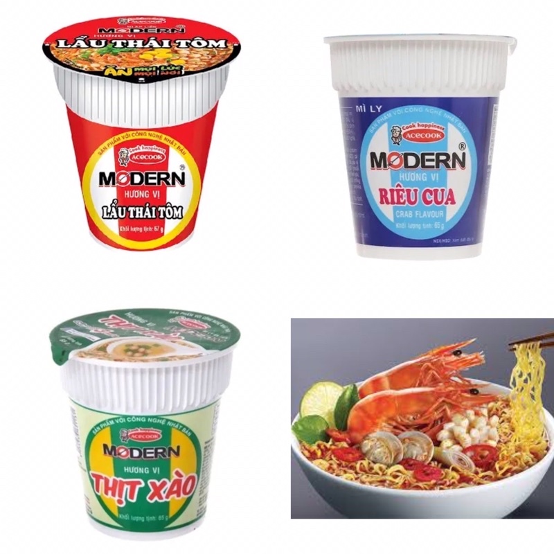 Mì ly Modern riêu cua/ lẩu thái tôm/ thịt xào 65gr