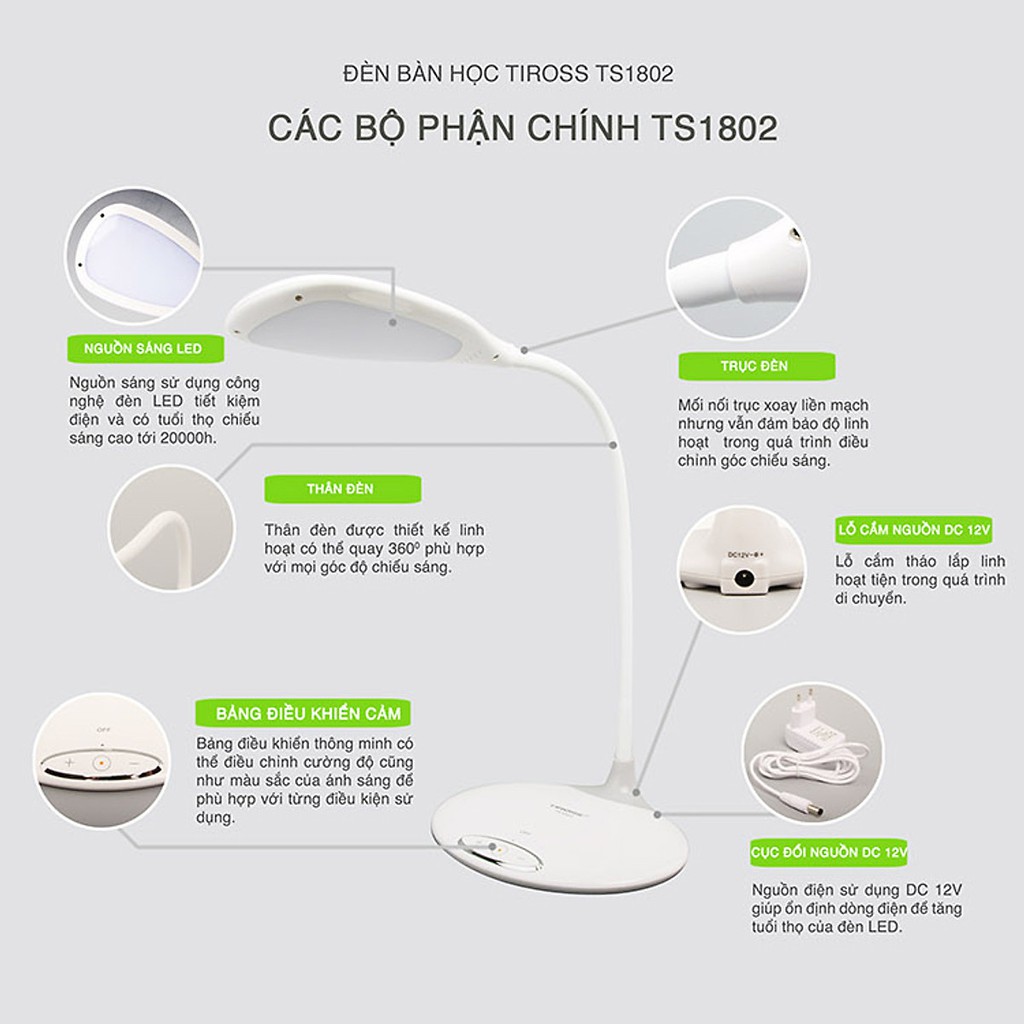 Đèn Bàn LED Chống Cận Tiross TS1802 – 6W – Hàng Chính Hãng